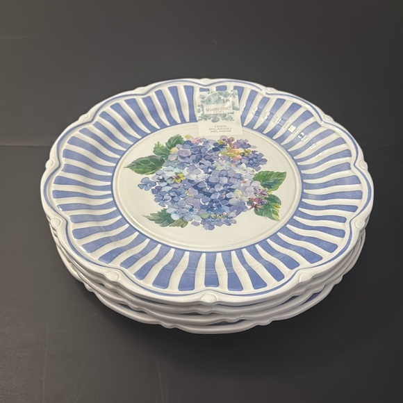 4pc SHABBY CHIC 100% Melamine Blue and White Floral Dinner Plates